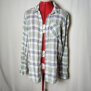 Ci Sono Plaid Collection Shirt in Dark Blue, White, And Sage Green Size L